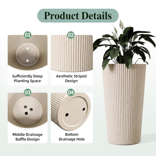 24" Tall Planters for Outdoor Plants with Insert, Set of 2 Cream - color: Beige-r