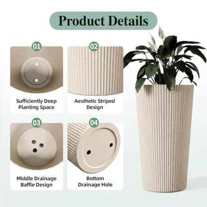 24" Tall Planters for Outdoor Plants with Insert, Set of 2 Cream - color: Beige-r