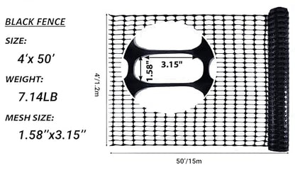 PotatoLife 4'x50' Plastic Mesh Fence Extra Strength with Zip Ties, Black - color: Black, size: 4' x 50' (Extra Strength)