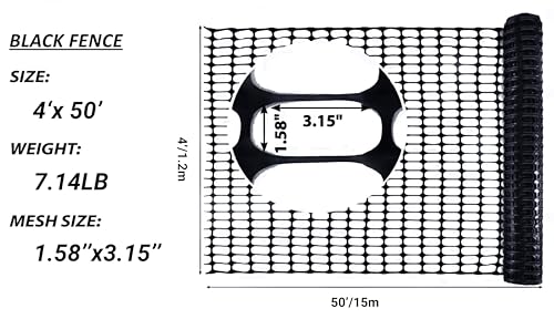 PotatoLife 4'x50' Plastic Mesh Fence Extra Strength with Zip Ties, Black - color: Black, size: 4' x 50' (Extra Strength)