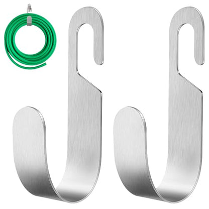 Garden Hose Hanger, Stainless Steel Wall Mount Water Hose Holder, Hanging Hose Storage Rack Hose Stand for Garden Hose, Ropes, Outside Yard (2 Pack, Silver) - color: Silver(2 pack)