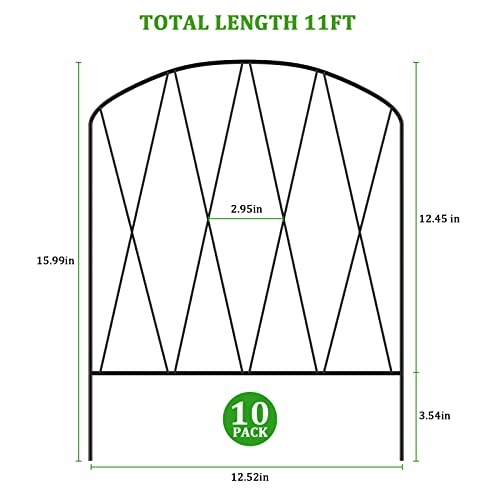 YBING Decorative Garden Fence, 10 Pack 11Ft (L) x 16In (H) Arched Metal Fence Border, Rustproof Animal Barrier for Flower Bed Patio Landscape Outdoor
