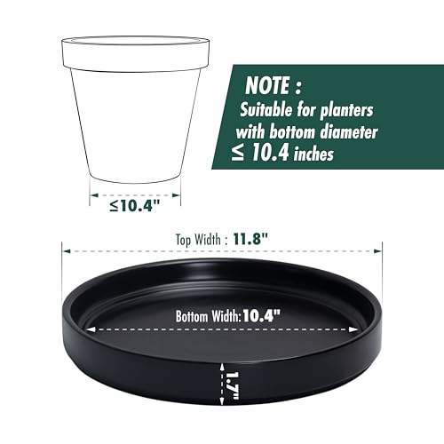 D'vine Dev Ceramic Plant Saucer/Drainage Tray, 10.4 in, Black, 97-T-B-5 - color: Black, size: 10.4" (1 Pack)