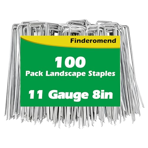 100 Pack Landscape Staples, 8" 11 Gauge Galvanized Steel Garden Stakes,Landscape Pins Turf Staples for Securing Weed Barrier Artificial Grass - size: 8in