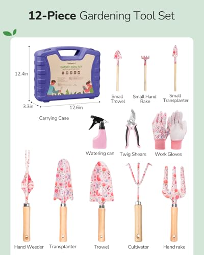 Grenebo 12-Piece Gardening Tools Set with Hard Storage Case, Purple - color: Purple