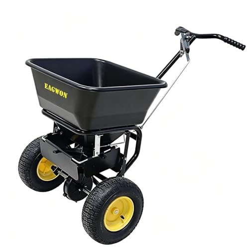 Fertilizer Spreader, Walk-Behind Push Broadcast Spreader - All Season, 100lb Capacity, 13in All-Terrain Pneumatic Tires, Grate/Cover/Enclosed Gearbox, for Seed/Fertilizer/Salt/Snow Melt