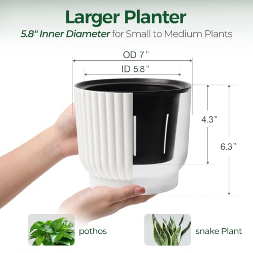 T4U Self Watering Pots for Indoor Plants, 7 Inch 4 Pack Planter White - color: White, size: 7 Inch