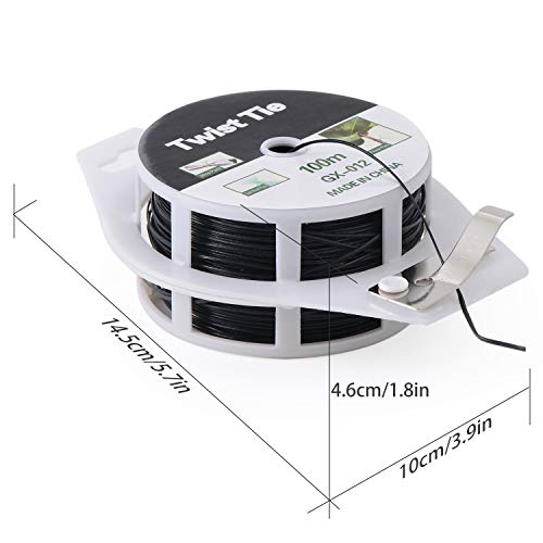 328ft (100m) Twist Ties, Plant Ties for Vines Garden Wire with Cutter for Gardening Home Office, Multi-Function Black Plastic Coated Wire - color: Black