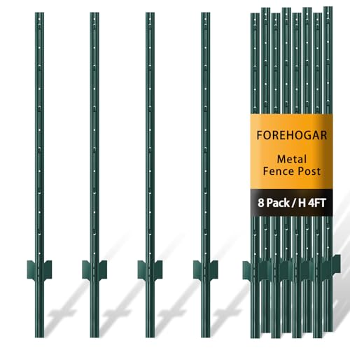 Green Metal Fence Post 4 feet, T Post for Garden Fence Wire Mesh, 8-Pack - color: Green, size: 4 FT- 8 PACK-GREEN