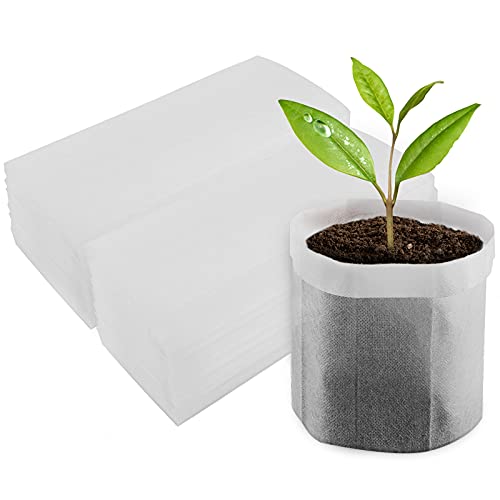 Nursery Grow Bags, 100 PCS Non-Woven Plants Grow Bags 7.8"x8.6", Solid Seed Starter Bags Fabric Seedling Pots Plants Pouch Home Garden Supply - color: White, size: 7.8"x8.6"/Pack of 100