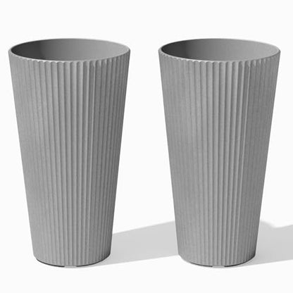 Veradek Demi Series Tall Planter - Tall Tapered Outdoor Planter with Shelf - color: Gray, style: Narrow Groove -2 Pack