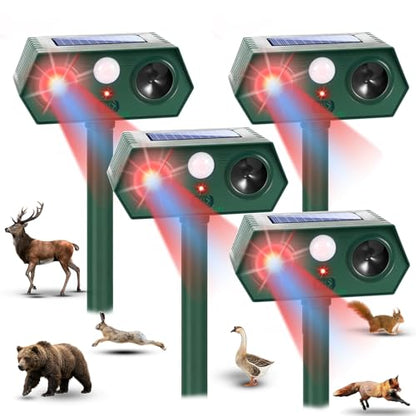 Sonic Fortress Pro Deer Repellent, 4Pack Solar Animal Repeller Outdoor