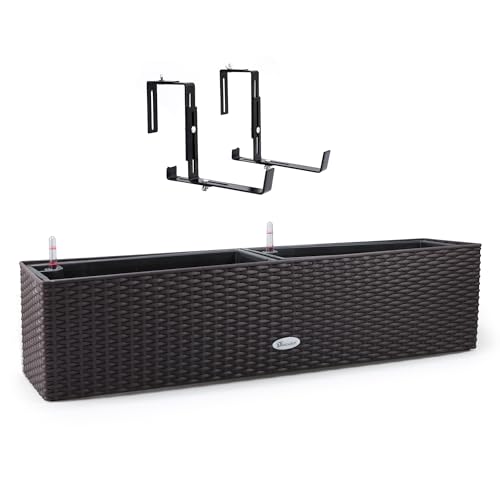 Dexceder 31.5 Inch Self Watering Rail Window Box with Bracket (Brown) - color: Brown, size: 80B