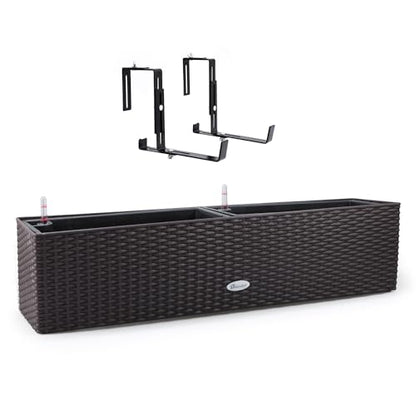 Dexceder 31.5 Inch Self Watering Rail Window Box with Bracket (Brown) - color: Brown, size: 80B