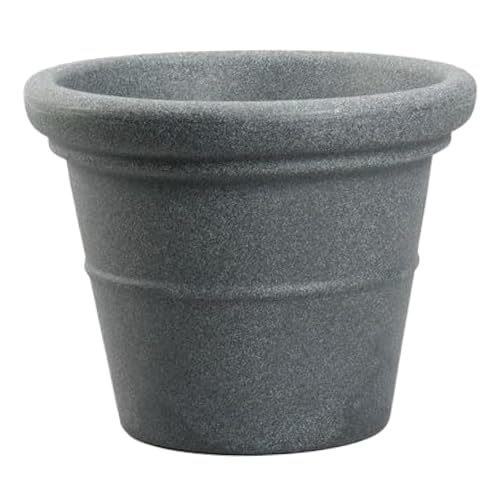 The HC Companies 36 Inch Terrazzo Extra Large Round Planter - Rolled Rim Weather Resistant Decorative Plastic Plant Pot with Drainage for Indoor Outdoor Use, Granite - color: Granite, size: 36"