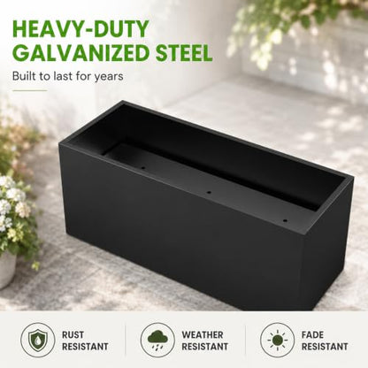 38 Inch Rectangular Outdoor Planter Box, Heavy Duty Galvanized Steel - size: 38 inch