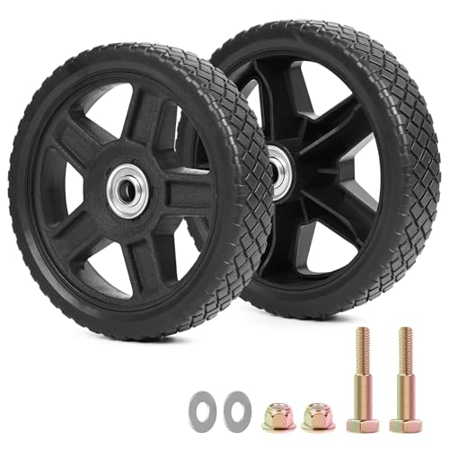 7 Inch Lawn Mower Wheels Kits Universal 7" Push Mower Wheels with 1/2" Bearing, Bolts & Nuts, Plastic Replacement Tires for Most Standard Garden Tiller, Pressure Washer, Handtruck, 2 Pack - color: Black-2Pack, size: 7 inch
