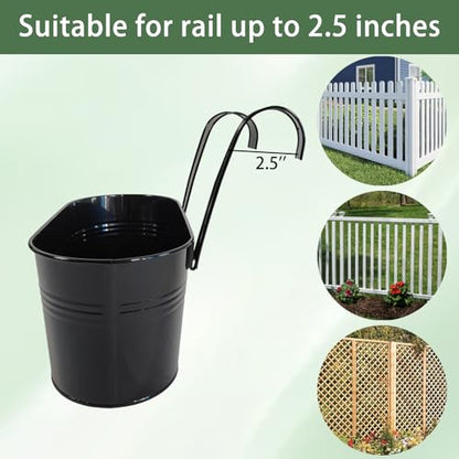 10" Metal Hanging Planter for Railing with Detachable Hooks, Black, 2 Pcs - color: Black