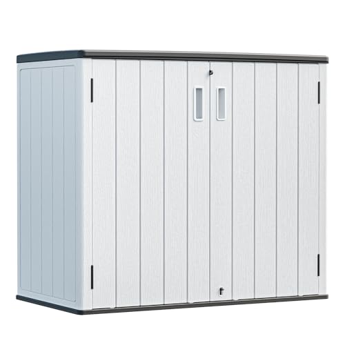 HOMSPARK Outdoor Storage Shed 37 Cu.Ft, All-Weather Resistant Resin Garden Sheds & Outdoor Storage Clearance with Floor, Double-Layer Plastic Tool Sheds for Patio, Garden & Lawn (Light Gray) - color: light gray, size: 37 Cu.ft