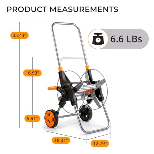 Garden Hose Reel Cart with Wheels, Hold Up to 150 ft of 5/8-inch Garden Hose, Water Hose Reel Cart with Adjustable Handle, Non-Slip Grip and Quick Hose Connectors for Garden and Backyard