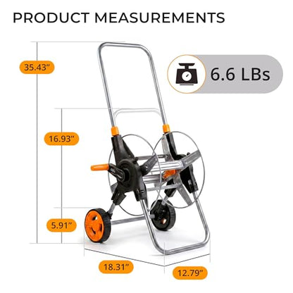 Garden Hose Reel Cart with Wheels, Hold Up to 150 ft of 5/8-inch Garden Hose, Water Hose Reel Cart with Adjustable Handle, Non-Slip Grip and Quick Hose Connectors for Garden and Backyard