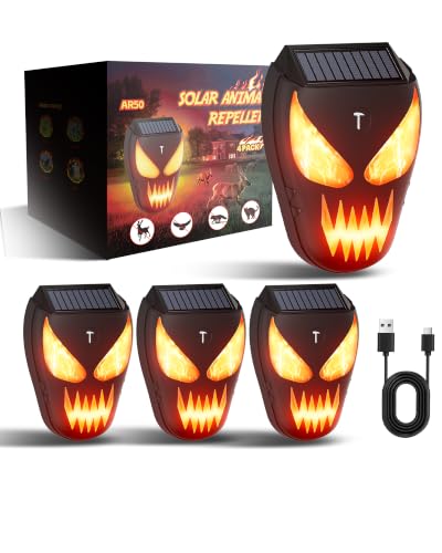4 Packs Nocturnal Animal Repeller - Solar Coyote Deterrent with Flame Flashing Lights for Chicken Coop, Yard & Garden Protection Against Raccoons, Foxes, Deers, Skunks, Hawks