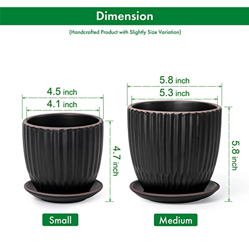 D'vine Dev 2-Pack Stoneware Planter Pots, 4.5/5.8 in, Black, 99-D-2 - color: Black