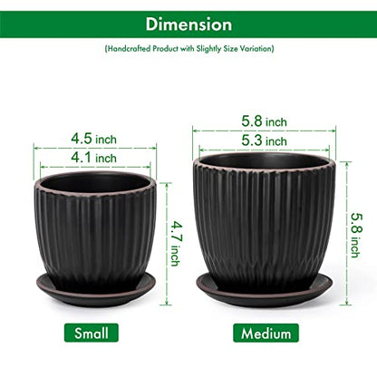 D'vine Dev 2-Pack Stoneware Planter Pots, 4.5/5.8 in, Black, 99-D-2 - color: Black