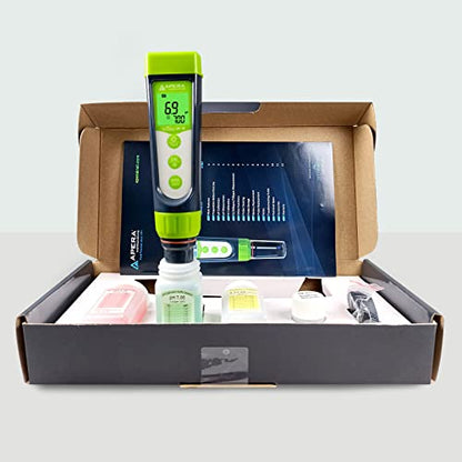 Apera Instruments AI104G GroStar Series GS4 pH/EC/500ppm/700ppm Combo 5-in-1 Pen Tester Kit with Replaceable Double-Junction pH/EC Probe for Hydroponics Water Quality Testing, Gen II - style: pH/EC/ppm