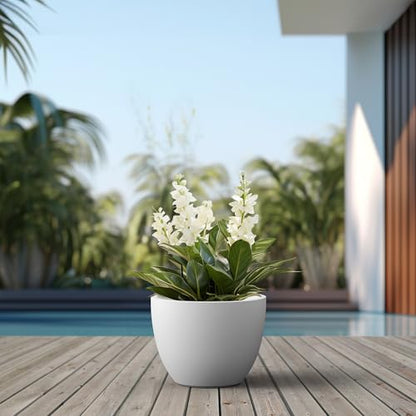 Kante Large Round Bowl White Concrete Planter 10.6" Tall, Outdoor - color: White, size: 14.2"w x 10.6"h