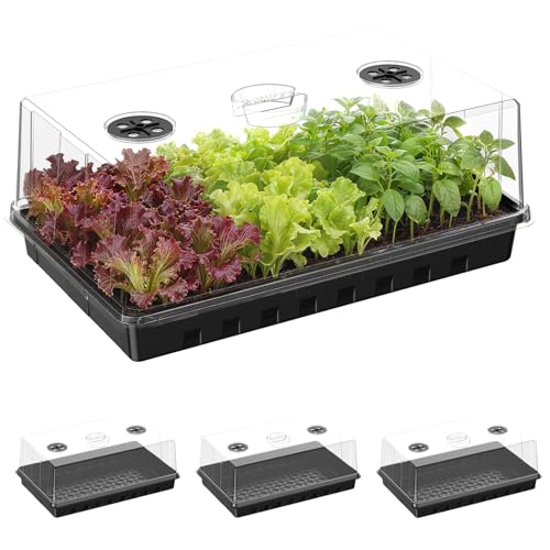 Seed Starter Tray, Gardening Plant Grow Trays Kit for Seedling, Germination Trays with 4.72 Inch High Humidity Domes，Large Growing Space & Better Air Flow for Seed Starting, Mini Greenhouse, 3PCS - size: 3PCS