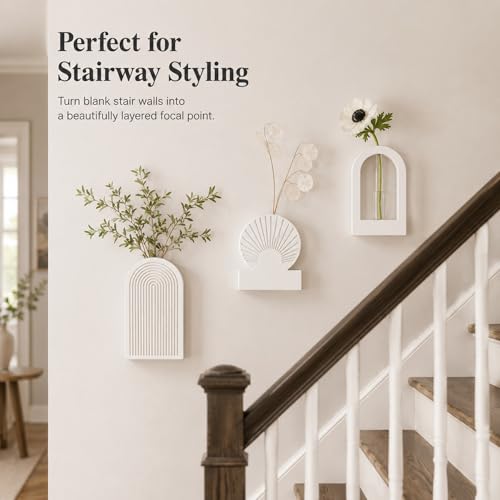 TBWIND White Wooden Wall Vases Set of 3, Wall Planters with Glass Tube Kit - color: White
