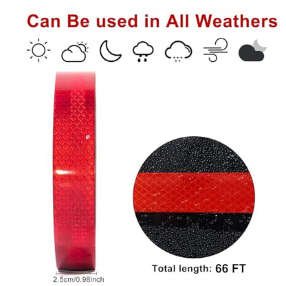 Reflective Tape, Waterproof Self Adhesive Dot Safety Reflector - color: Red, size: 1 Inch x 115 Feet