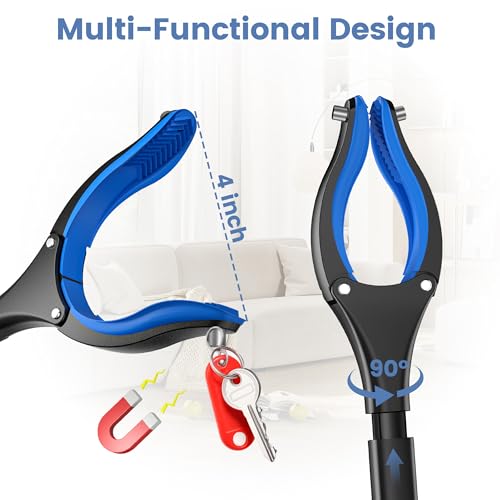 2 Pack 36 Inch Grabber Reacher Tool for Seniors, Foldable Reacher Grabbers Pickup Stick with Anti-Slip 90° Rotating Jaw, 4" Wide Extended Claw with Magnet for Disabled - color: Blue+red(36 Inch)