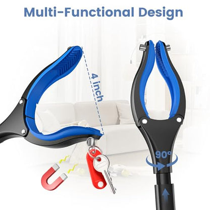 2 Pack 36 Inch Grabber Reacher Tool for Seniors, Foldable Reacher Grabbers Pickup Stick with Anti-Slip 90° Rotating Jaw, 4" Wide Extended Claw with Magnet for Disabled - color: Blue+red(36 Inch)