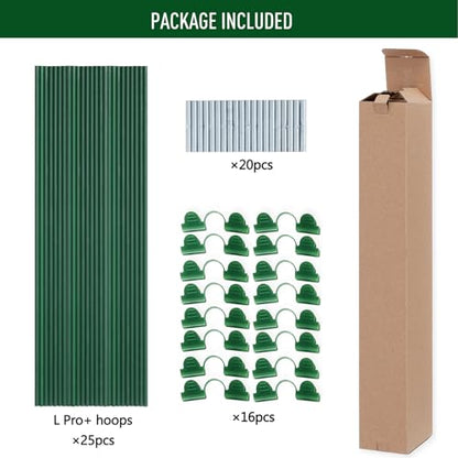 MAXPACE Greenhouse Hoops Kit, DIY 8ft Grow Tunnel, Fits Raised Garden Beds 2.7ft Wide & Up, 25 Pcs Rust-Proof Fiberglass Frame Support Rods for Row Cover, Shade Cloth, Frost Netting & Plant Stakes - size: L Pro+ (for Width: 2.7' and up)