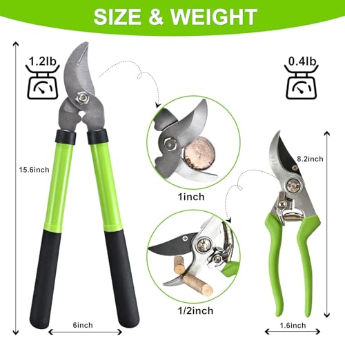 2Pcs High Carbon Steel Bypass Hand Loppers & SK5 Pruning Shears Set - style: handle loppers for gardening