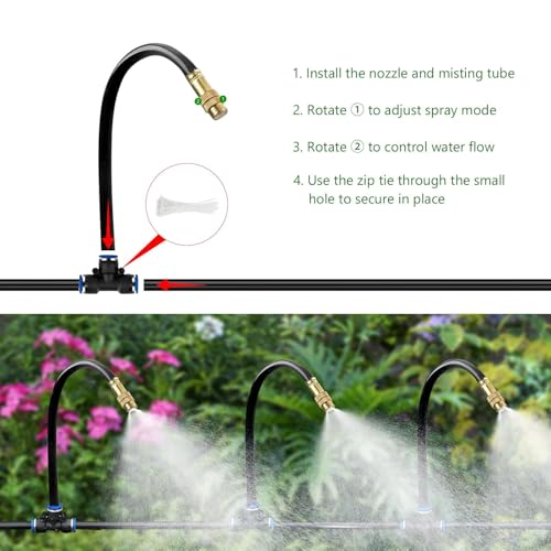 100FT Drip Irrigation System for Garden – Automatic Watering Kit with Solid Brass Metal Connectors, 360° Bendable Tubing &40 Adjustable Nozzles for Greenhouse, Lawn, Yard & Plants - size: 100 FT