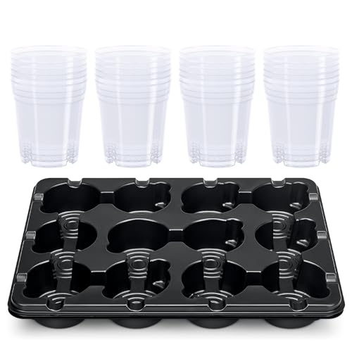 homenote 2 Pack 12 Cell Seed Starter Trays with 24 Clear 4 Inch Plant Pots - size: 4 Inch, style: 2 Pack Seed Starter Tray+Nursery Pots