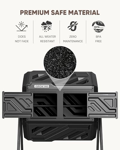 THE Growing 43 Gal Outdoor Compost Bin Tumbler for Backyard Garden, Black - color: Black