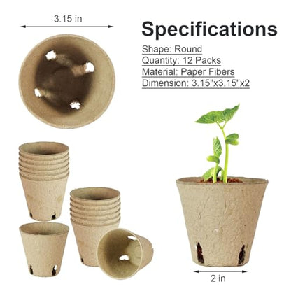 12 Pcs Peat Pots, Biodegradable Pots for Seedlings with Drain Holes, Garden Plant Nursery Pots for Plants, Vegetables,Fruits and Herb (12)