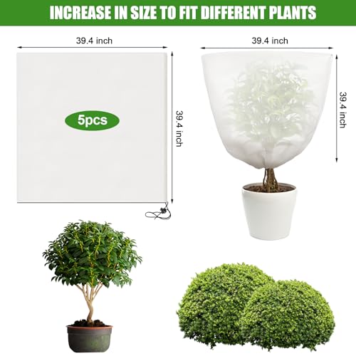 NNG 3PCS Winter Plant Covers Freeze Protection 39.4x39.4Inch Frost Blanket Shrub Covers with Drawstring Plant Protector Shrub Jacket Winter Tree Cover for Outdoor Plants, Shrub Potted Plants