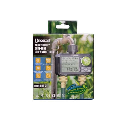 Underhill AquaVision Digital Hose Timer, Dual Zone Automatic Garden Water Timer with LCD Display, Programmable Irrigation Controller for Sprinklers, Drip Systems & Garden Hose Faucets - color: Dual Zone Digital Hose Timer