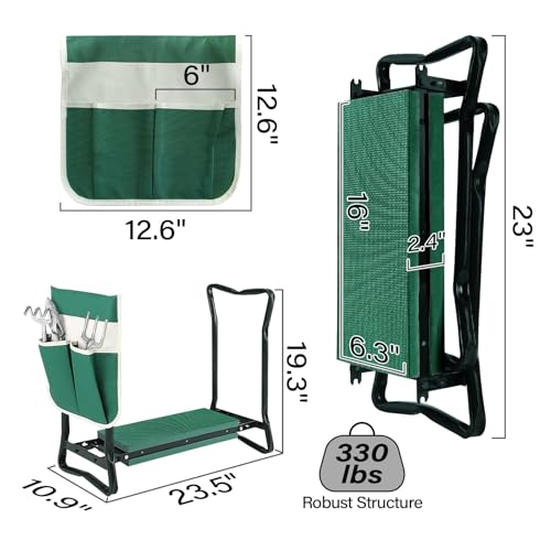 BDL Garden Kneeler Seat with Upgraded Thicken Kneeling Pad and 1 Large Tool Pouch, Foldable Stool 330lb Capacity-Protects Your Knees, Clothes from Dirt & Grass Stains - size: King Kneeler