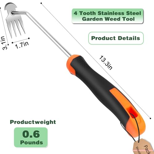1 Pack Manual Garden Weeder Tool, Stainless Steel Weed Puller, Anti-Slip Rubber Handle Weed Remover for Lawn, Yard, Flower Beds & Outdoor Gardening