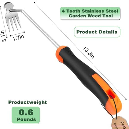 1 Pack Manual Garden Weeder Tool, Stainless Steel Weed Puller, Anti-Slip Rubber Handle Weed Remover for Lawn, Yard, Flower Beds & Outdoor Gardening