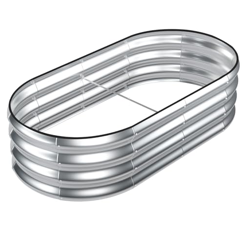 SnugNiture 4x2x1ft Galvanized Raised Garden Bed, Oval Metal Planter Box - color: Silver, size: 4x2x1 ft