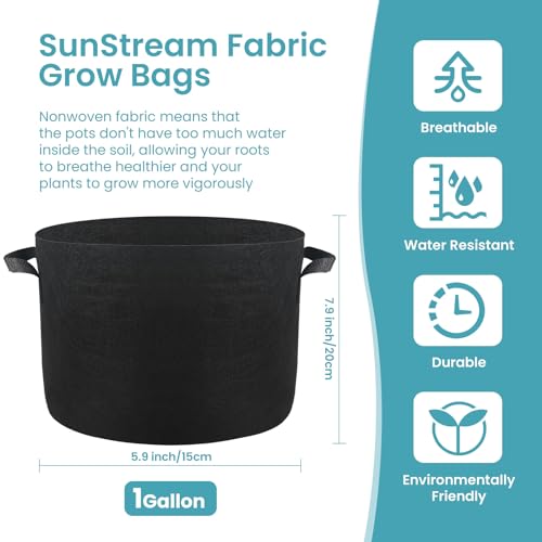 SunStream 7 Gallons Grow Bags 5 Pack Heavy Duty Thickened Nonwoven Fabric Plant Grow Bags with Handles for Indoor Vegetables Flowers Mushroom - color: 5 Pack, size: 7 Gallon