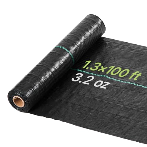 VEVOR Weed Barrier Fabric Heavy Duty, 1.3x100FT 3.2oz Landscape Fabric, Woven Weed Blocker Fabrics, Garden Fabrics Weeds Barrier, Weeds Control Ground Cover, Geotextile Webbing, Gardening Mat, Black - size: 1.3FT*100FT-3.2oz