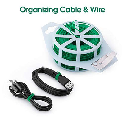 328 Feet (100m) Garden Plant Twist Tie with Cutter Reusable for Plants Growth and Care, Tie Wire Reel for Home and Office Cable Organization, Multifunctional Twist Ties (Green) Rool for Cord & Bag